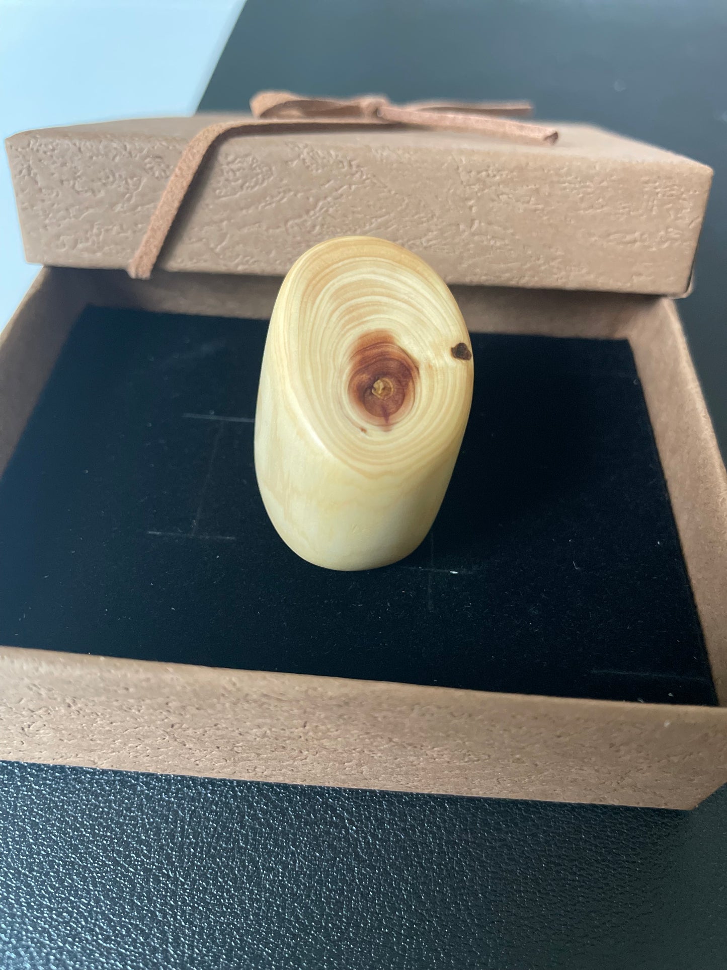“Heartgrain” | Organic Cedar Fidget Sculpture with Reddish-Purple Core | Desk & Pocket Calm