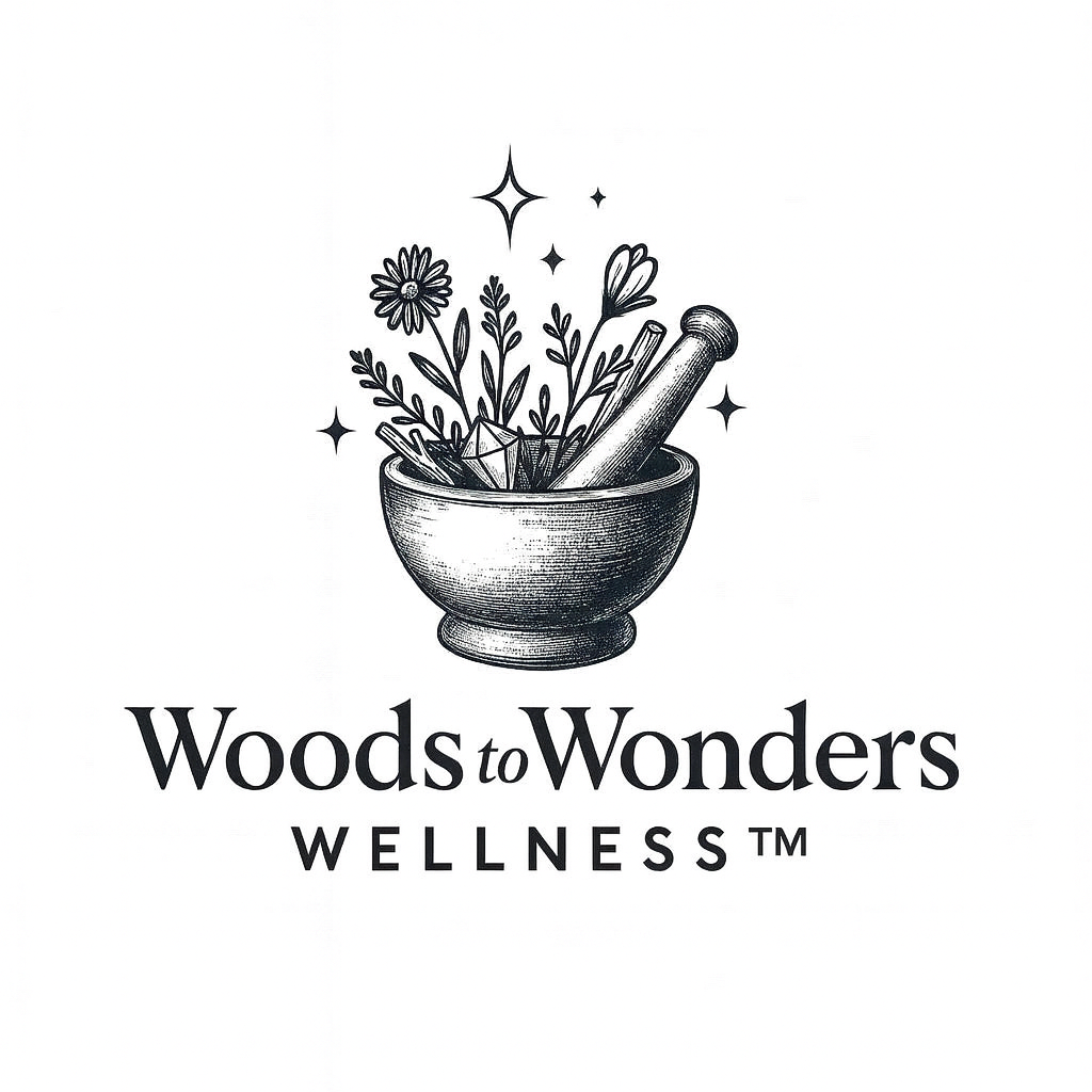 Woods to Wonders Wellness logo — handcrafted nature-rooted wellness goods