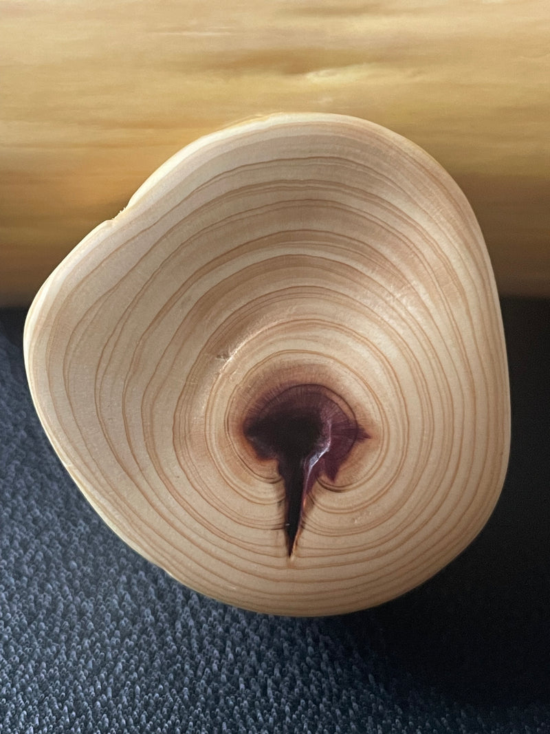 Jellydrop Ember cedar fidget sculpture with jellyform curves