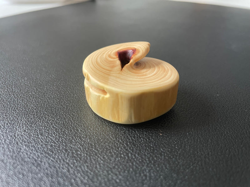 Teardrop Drift floating spiral cedar fidget sculpture
