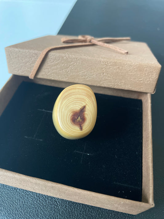“Heartgrain” | Organic Cedar Fidget Sculpture with Reddish-Purple Core | Desk & Pocket Calm